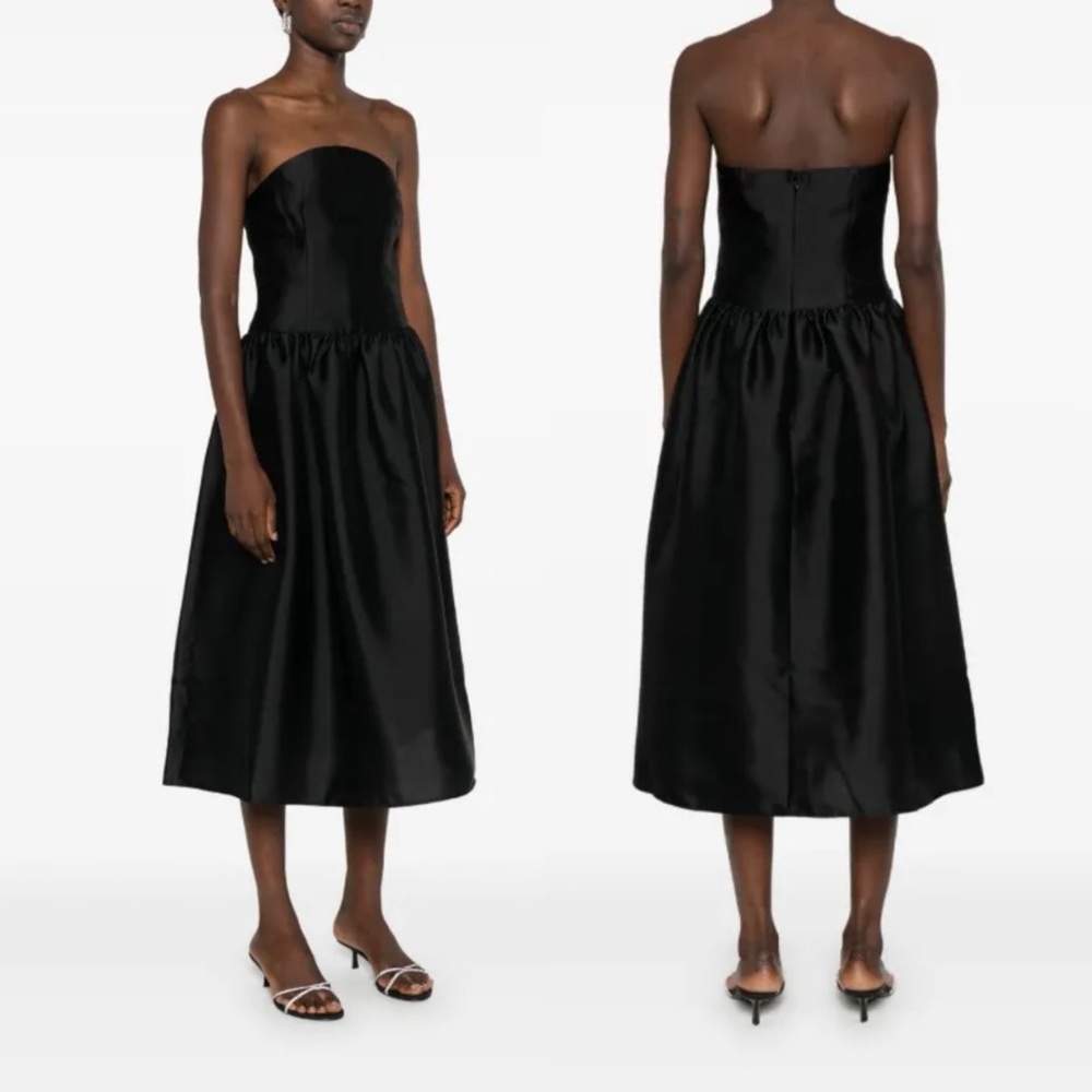 Self Portrait Strapless Black Taffeta Midi Dress - 10